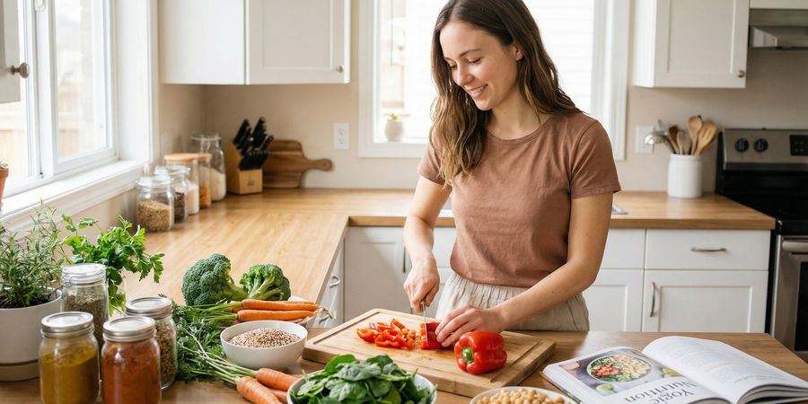 Preparando comida colorida y saludable en la cocina