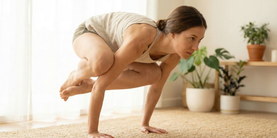 Equilibrio sobre brazos desafiante en Ashtanga yoga avanzado