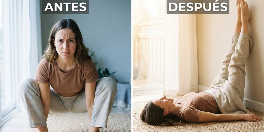 Mujer en postura de yoga restaurativo para relajación profunda