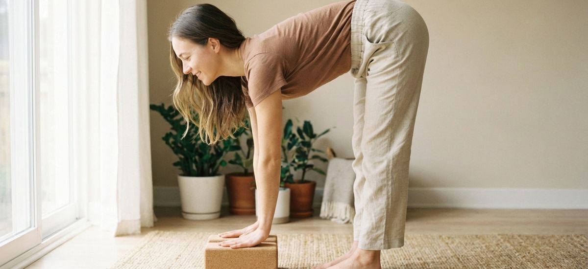Demostración de uso de bloques para modificar posturas de yoga