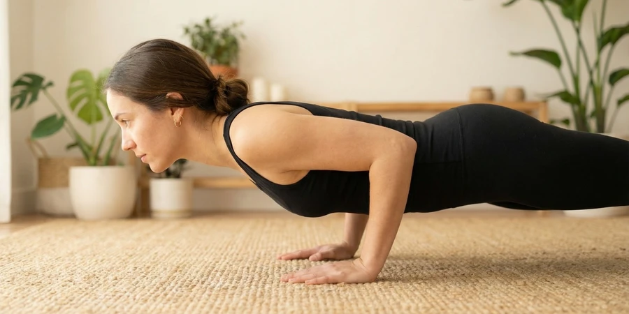Músculos activados durante Chaturanga Dandasana incluyendo core y brazos