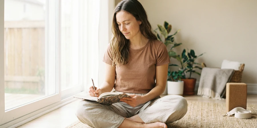 Yogui revisando su diario de años anteriores y observando su progreso personal