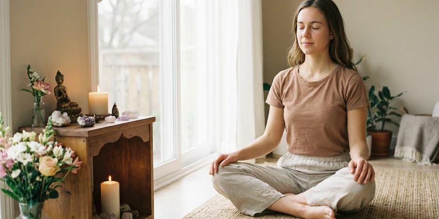 Altar sagrado con velas para la práctica devocional del Gayatri Mantra