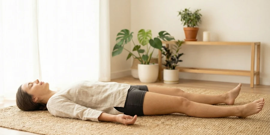 Persona en meditación después de práctica de Hatha yoga