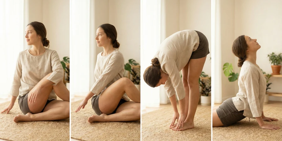 Principiante iniciando su práctica de Hatha yoga con esterilla