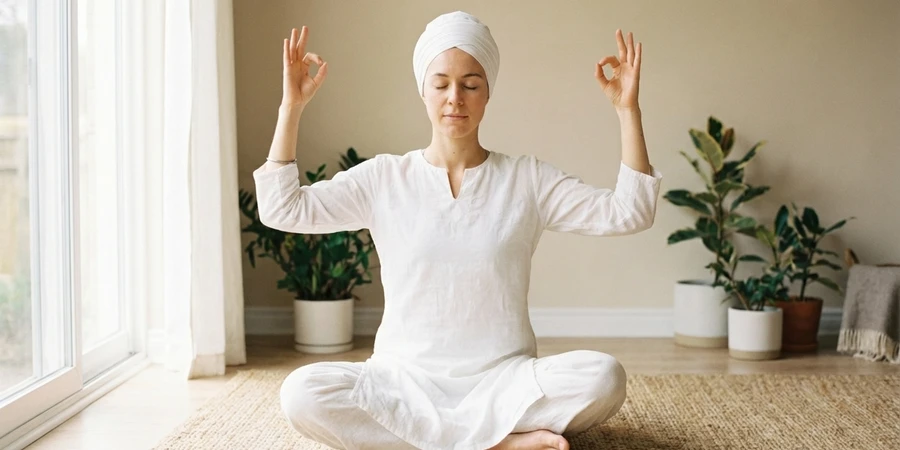 Clase de kundalini yoga practicando mantras en grupo