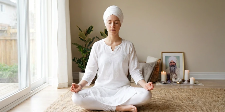 Persona experimentando los beneficios de kundalini yoga en meditación profunda