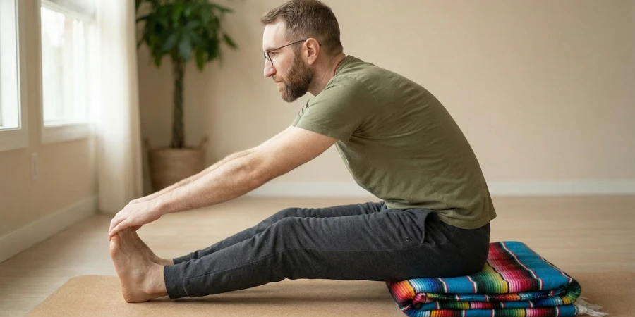 Manta enrollada bajo rodillas para aliviar la espalda baja