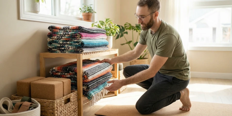 Manta de yoga en postura de relajación savasana
