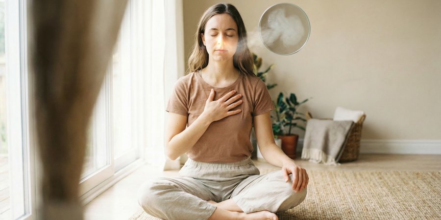 Mujer en loto demostrando técnica de meditación de atención a la respiración