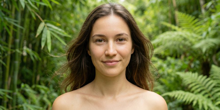 Mujer después de retiro Vipassana con transformación visible y expresión de claridad mental profunda