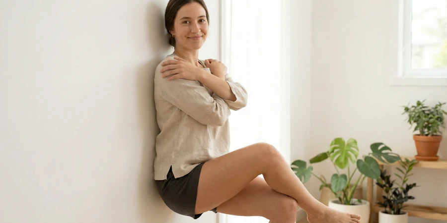 Vista frontal mostrando el entrelazamiento de brazos y la alineación correcta en la postura del águila