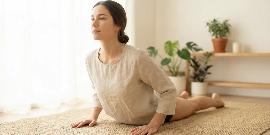 Practicante realizando Bhujangasana con la técnica correcta, pecho elevado y espalda arqueada