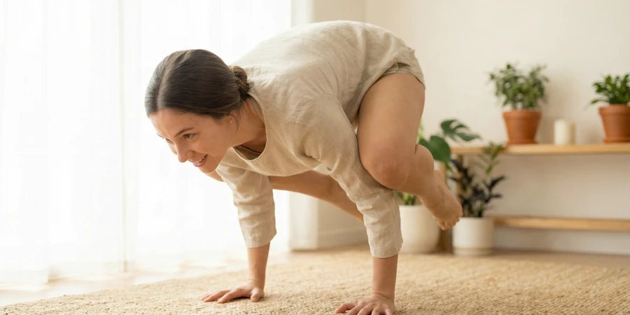 Ejercicios preparatorios para Bakasana: plancha, chaturanga y sentadillas profundas