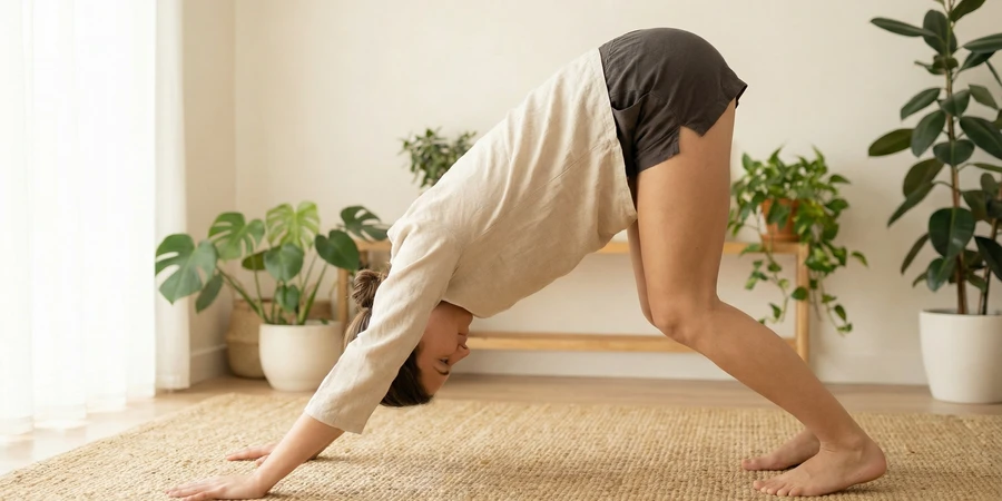 Estiramiento de piernas y espalda en Adho Mukha Svanasana