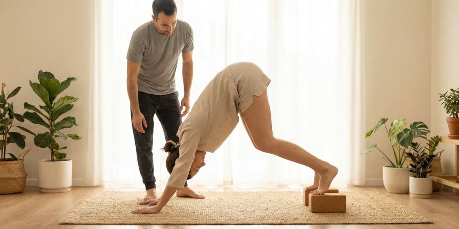 Mujer en perro boca abajo modificado con rodillas flexionadas para principiantes