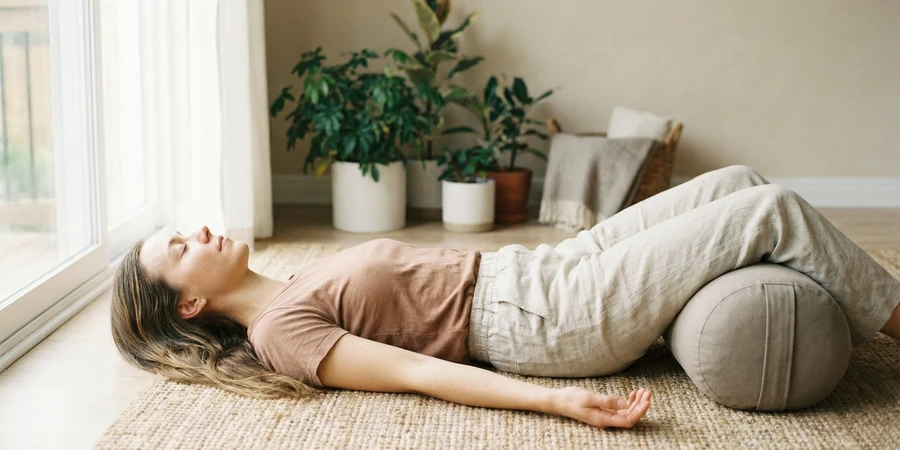 Diferentes posturas de meditación en cojines y esterilla