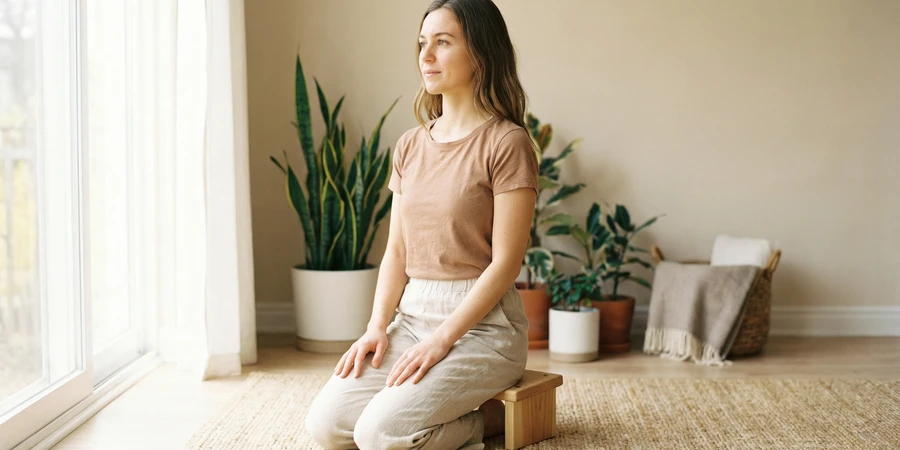 Meditador en postura birmana con espalda erguida