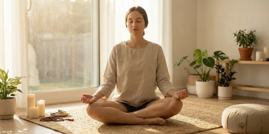 Amanecer con yogui meditando durante brahma muhurta, el momento más sagrado para la práctica