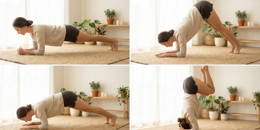 Ejercicios preparatorios para Sirsasana: perro boca abajo y pose del delfín