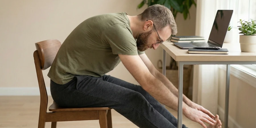 Ejercicio de rotación de cuello para aliviar tensión en la oficina