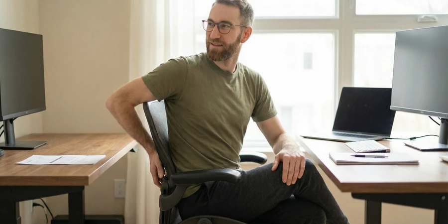 Torsión espinal sentada para aliviar rigidez de columna