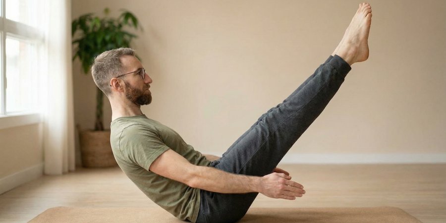 Hombre practicando postura que comparte control y precisión entre yoga y pilates